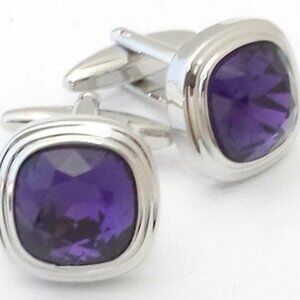 17mm Soft Square Triple Tier Cuff Links Faceted Fiber Optic Stone/ Import/ Boxed